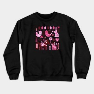 Raspberry And Cream Scandinavian Folk Art Forest Friends Crewneck Sweatshirt